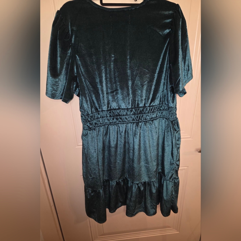 French‎ Connection Emerald Velvet Mini Dress XL Dark Romantic Whimsigoth Gothic - Picture 10 of 11